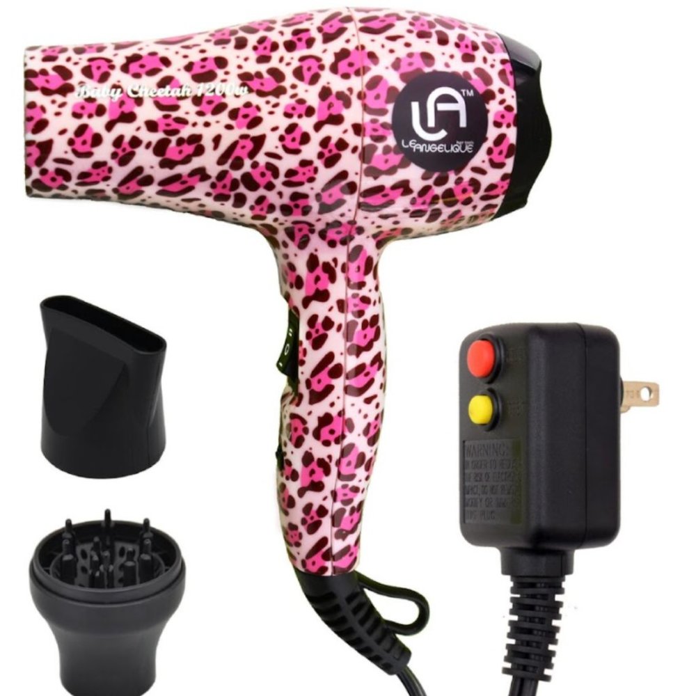 BRAND NEW - super strong travel pink cheetah hair dryer - free shipping